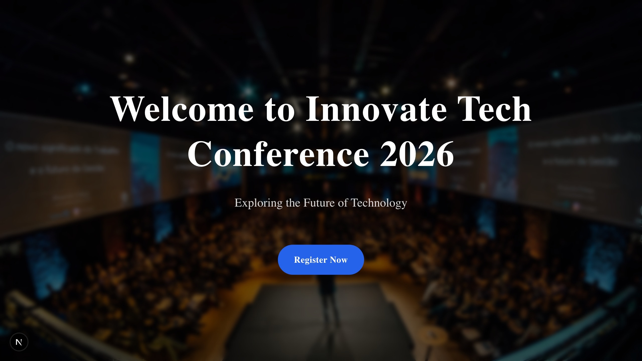 A real, published Eventrar conference site — a keynote-hall hero with a register button