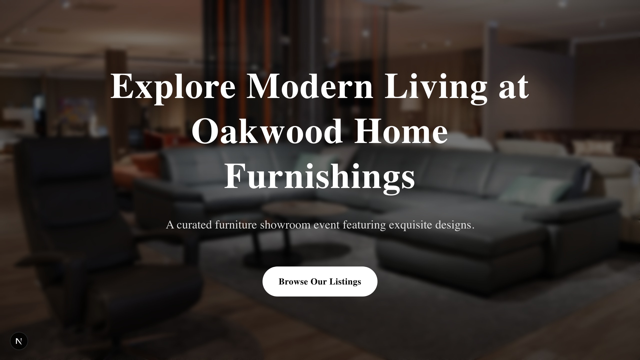 A real, published Eventrar marketplace site — a furniture showroom hero with a browse-listings button